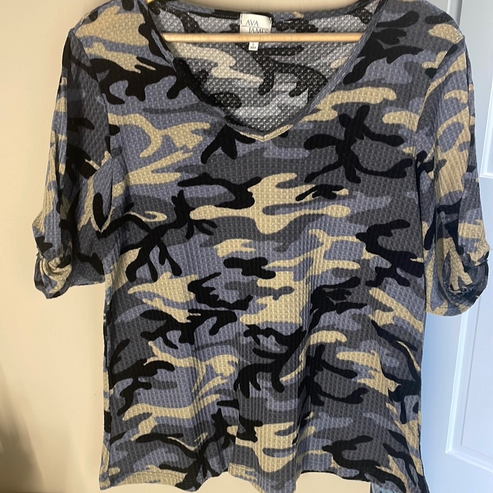 Ava James waffle knit camouflage tee shirt